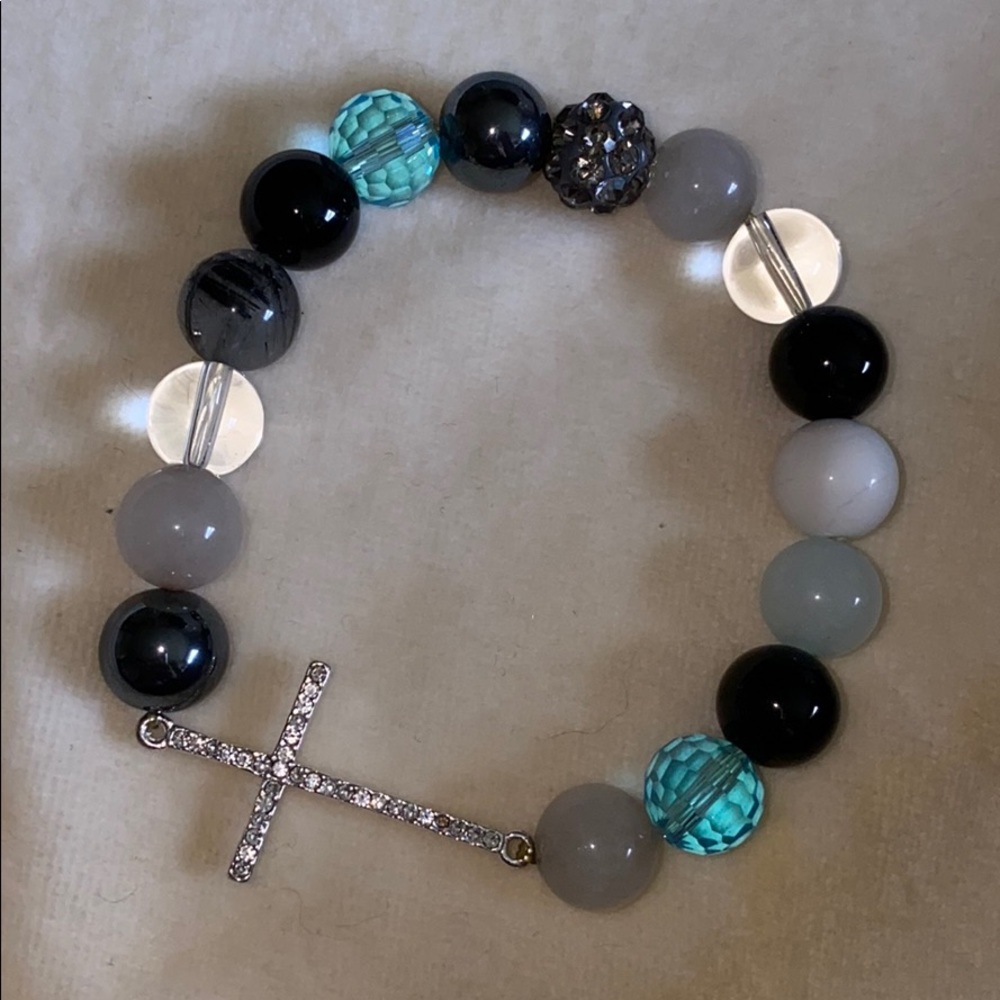 cross rhinestone & bead stretchy bracelet